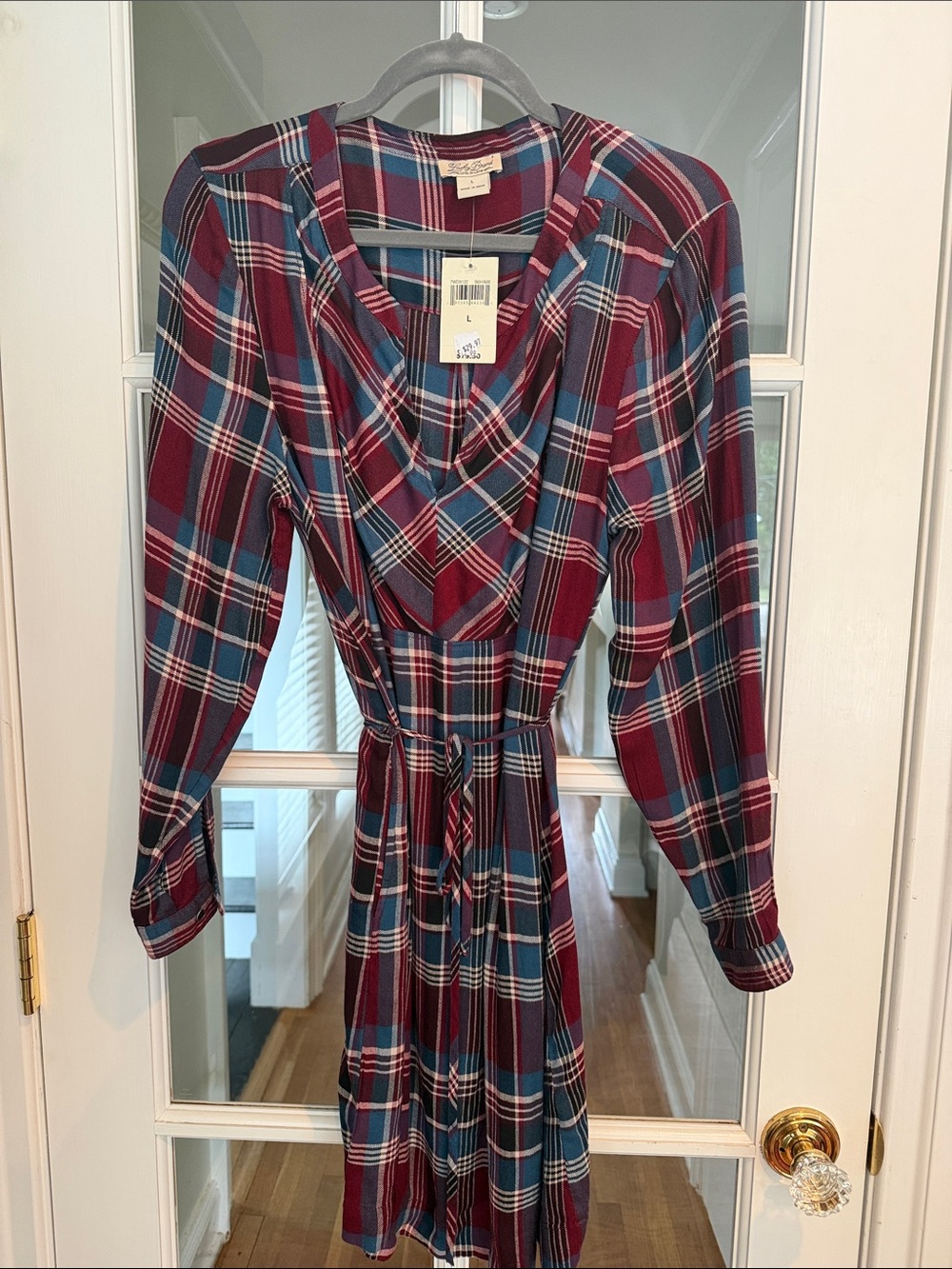 Lucky Brand Burgundy and Teal Plaid Wrap Dress